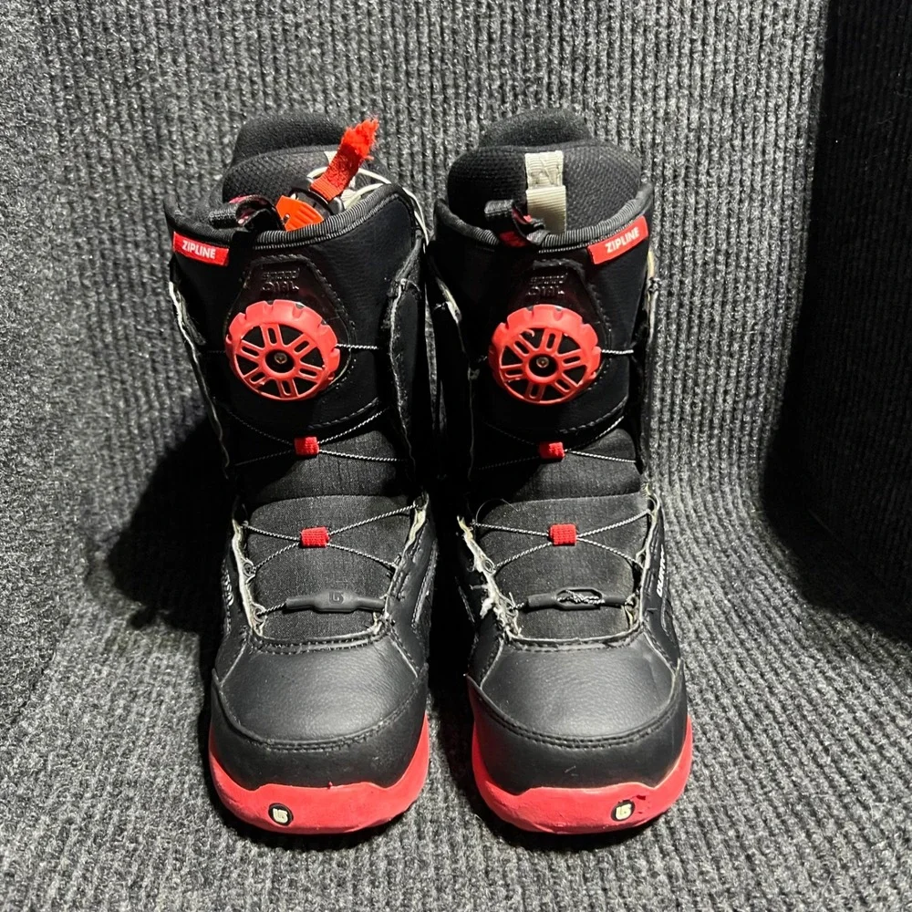 Burton Zipline Snowboard Boots Youth 4 Black Red BOA Lacing Imprint 1 Liner